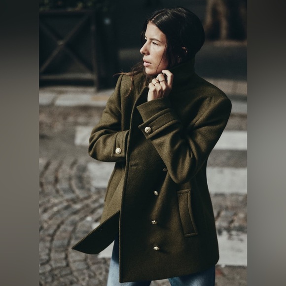 ZARA DOUBLE BREASTED WOOL BLEND COAT - Picture 5 of 9